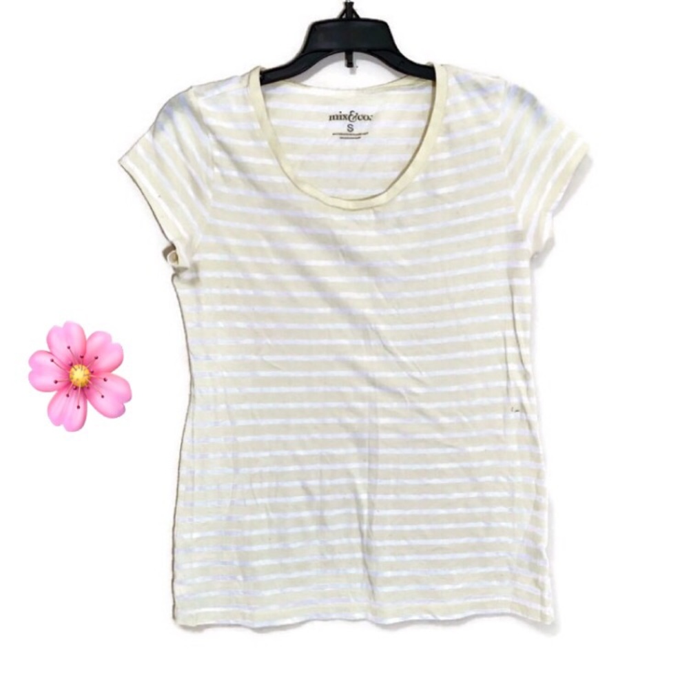 Mix & Co Yellow Casual Striped Short Sleeve Tee S
